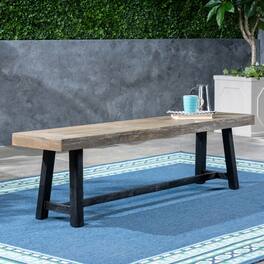 Ropilly - Acacia Wood Outdoor Dining Bench Patio Bench with Black Legs for Backyard Garden - Sandblast Gray