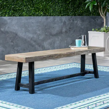 Front. Ropilly - Ropilly Acacia Wood Outdoor Dining Bench Sandblast Gray Patio Bench with Black Legs for Backyard Garden - Sandblast Gray.