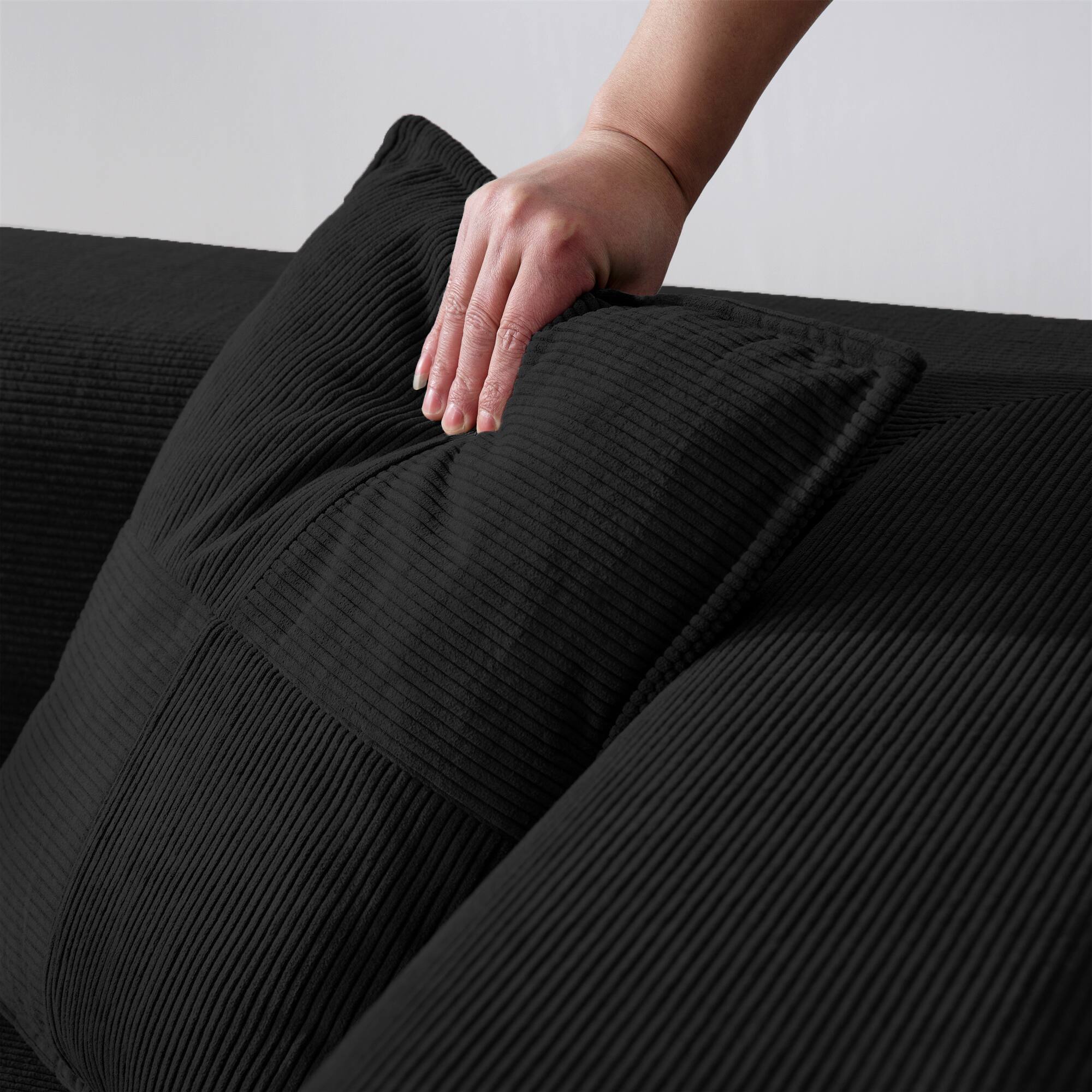 Back. Trinkets Crazed - 4-In-1 Free Combination Loveseat Convertible Sleeper Sofa Bed Floding Futon Couch Corduroy Modular Sofa Couch - Black.