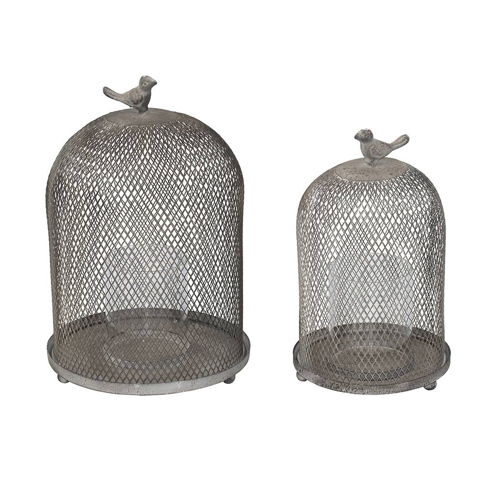 Angle. TinyHomie - Set of 2 Ophira Sparrow Antique Gray Mesh Candle Holders L D85x13 S D7x10.