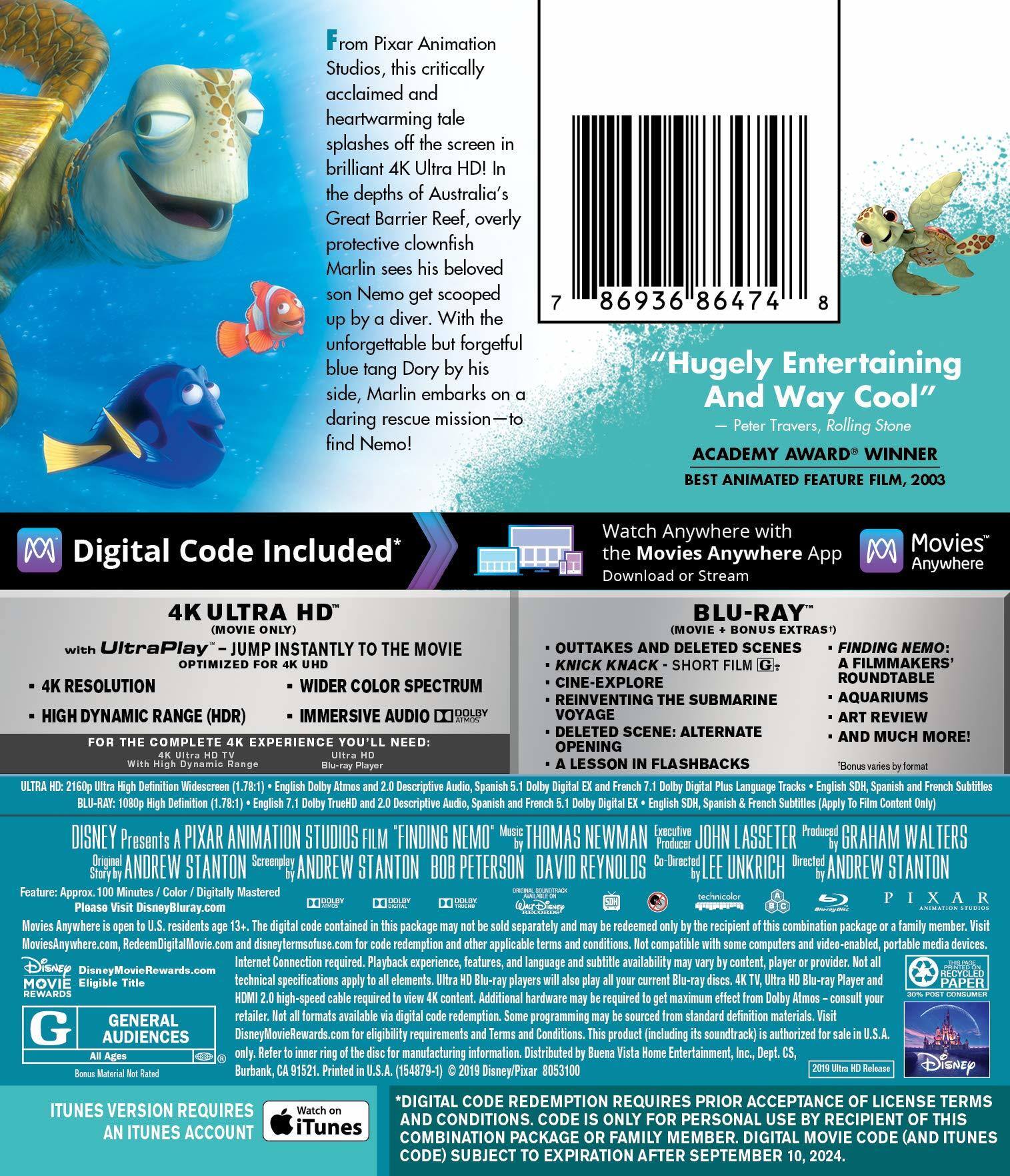 Alt View 1. Finding Nemo   - 4K Blu-Ray.