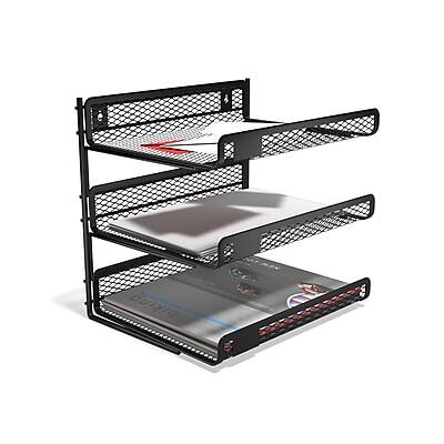 Alt View 2. TRU RED - TRU RED™ 3-Compartment Metal Mesh File Organizer, Matte Black (TR57556) - Matte Black.