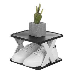 Unique Bargains - 2-Tier Plastic Shoe Rack, Vertical Stackable Folding Narrow Shelf for Closet Entryway Garage - Black/White