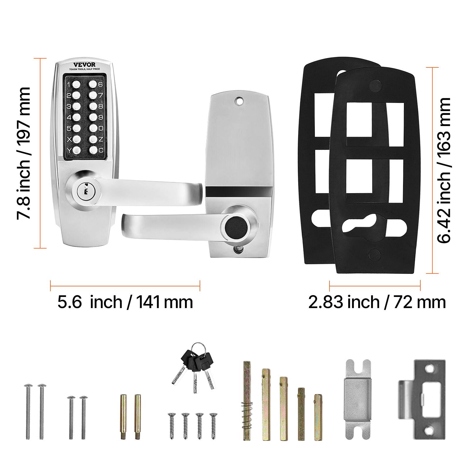 VEVOR - i

- 7.8 inch / 197 mm
- 5.6 inch / 141 mm
- 6.42 inch / 163 mm
- 2.83 inch / 72 mm