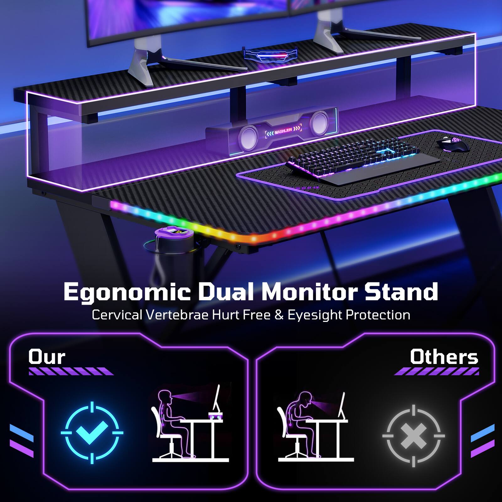 Ergonomic Dual Monitor Stand  
Cervical Vertebrae Hurt Free & Eyesight Protection  

Our  
Others