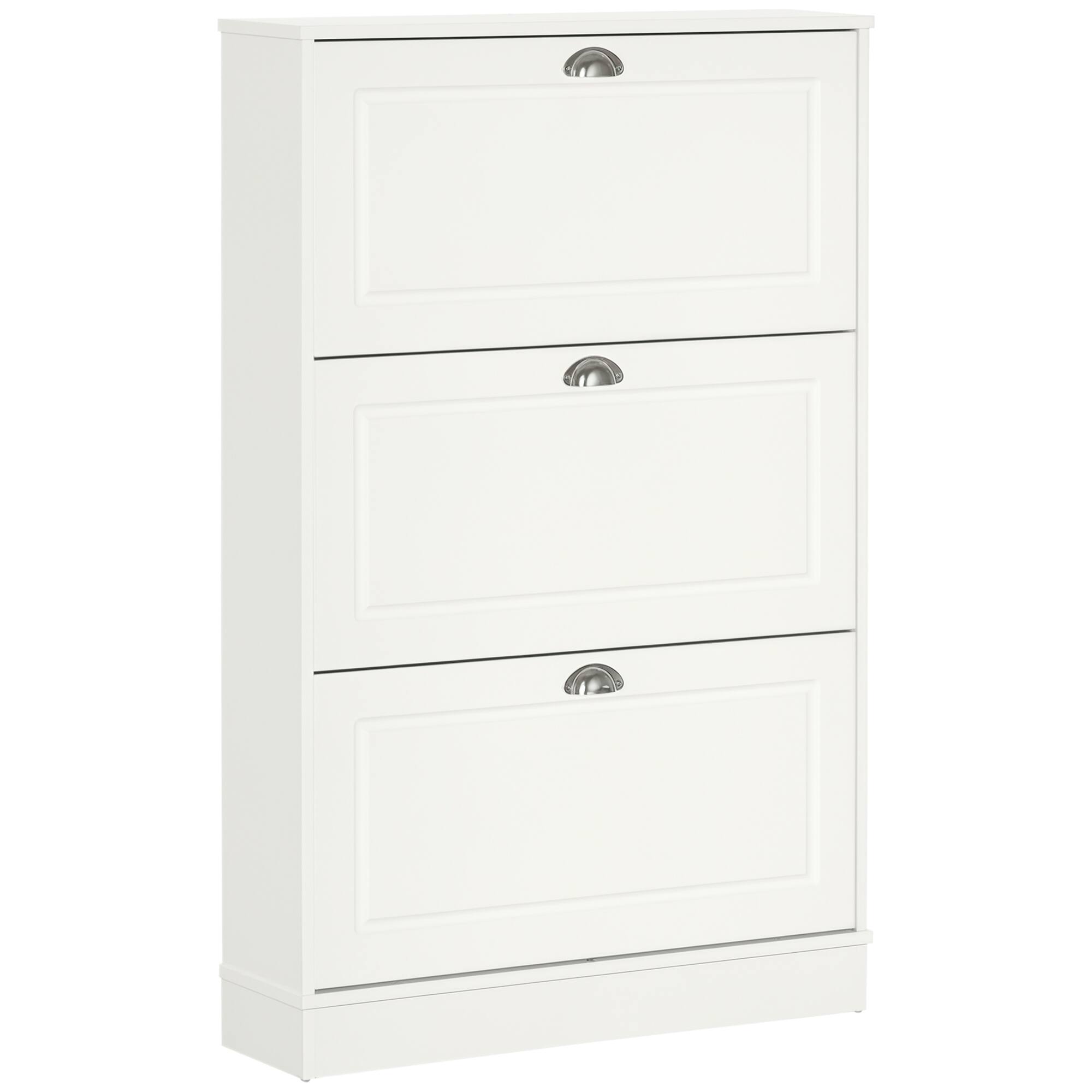 Front. Homcom - Cabinet, Narrow Shoe Storage Cabinet with 3 Flip Drawers, Holds 12 Pairs for Entryway - White.
