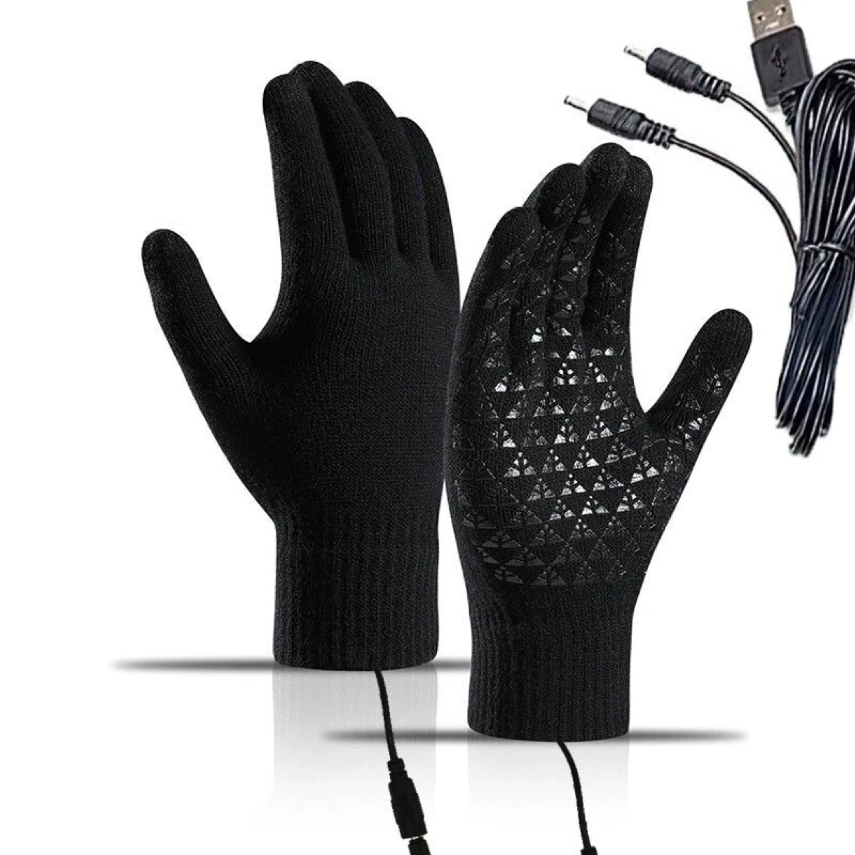 Angle. Kitcheniva - USB Heated Gloves Windproof Rechargeable Touchscreen Skiing Gloves Unisex - Black.