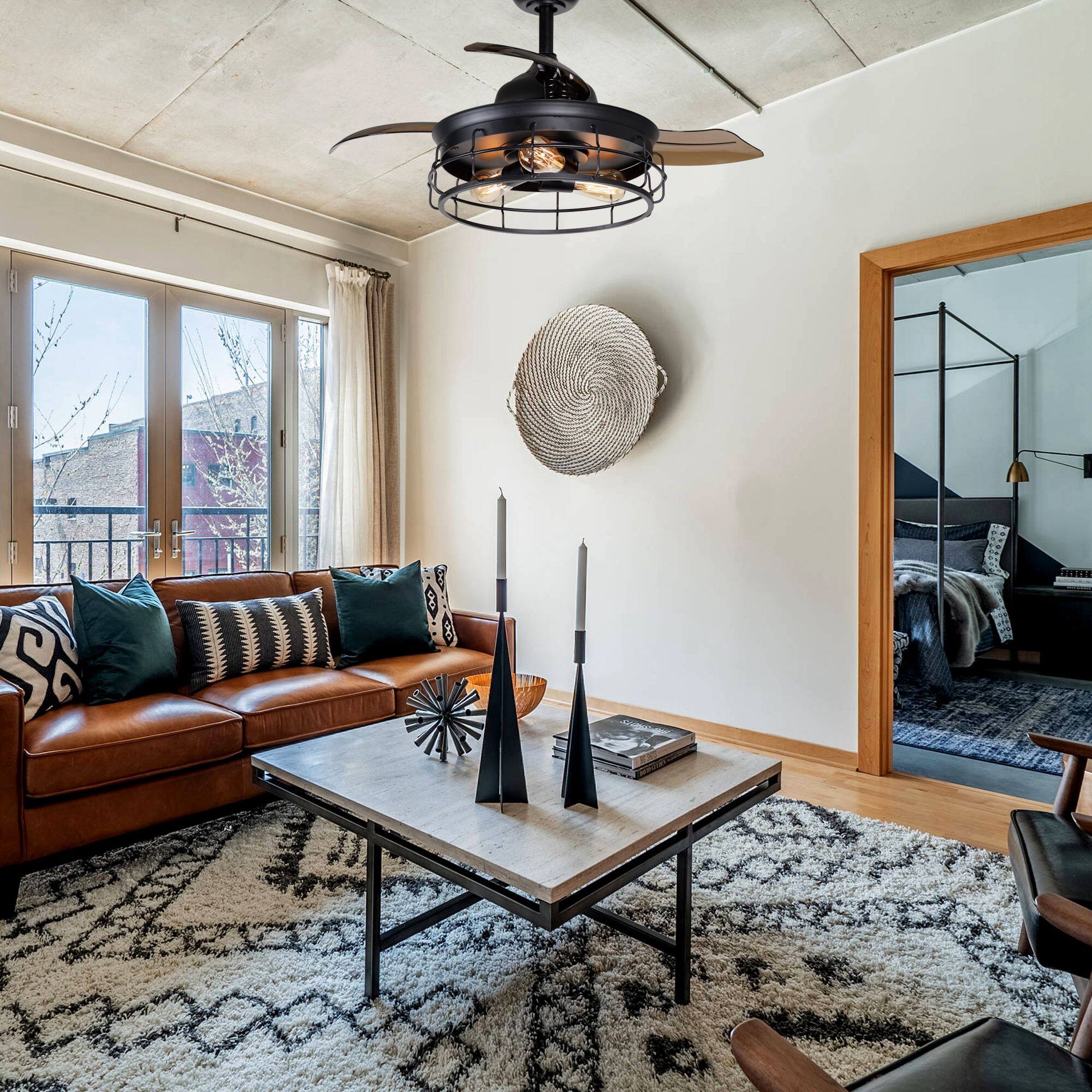 Alt View 1. Parrot Uncle - 36" Industrial Black 3-blade Ceiling Fan with Remote - Matte Black.