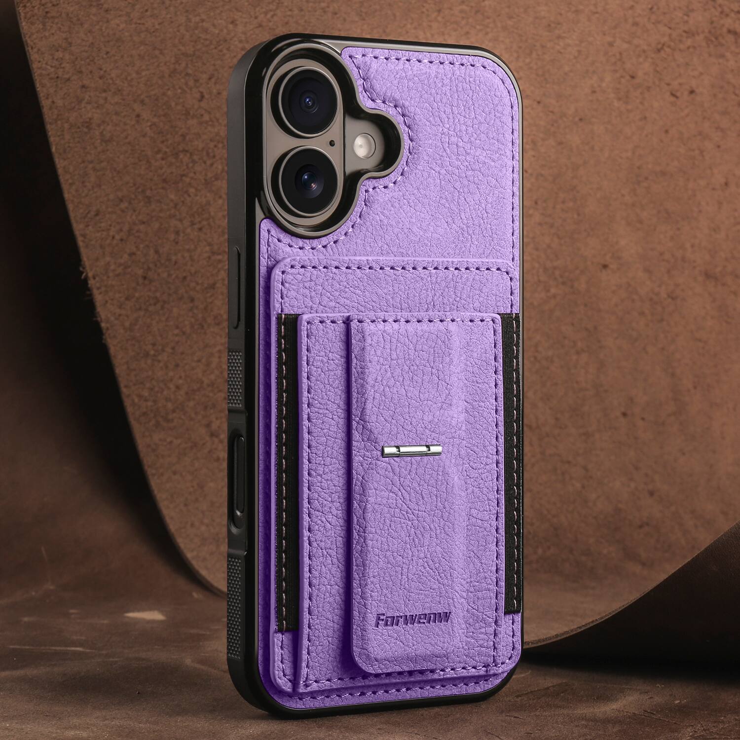 Left. Dteck - Slim Card Holder Case for Apple iPhone 17, Shockproof Wallet Protective Cover with Kickstand - Purple.