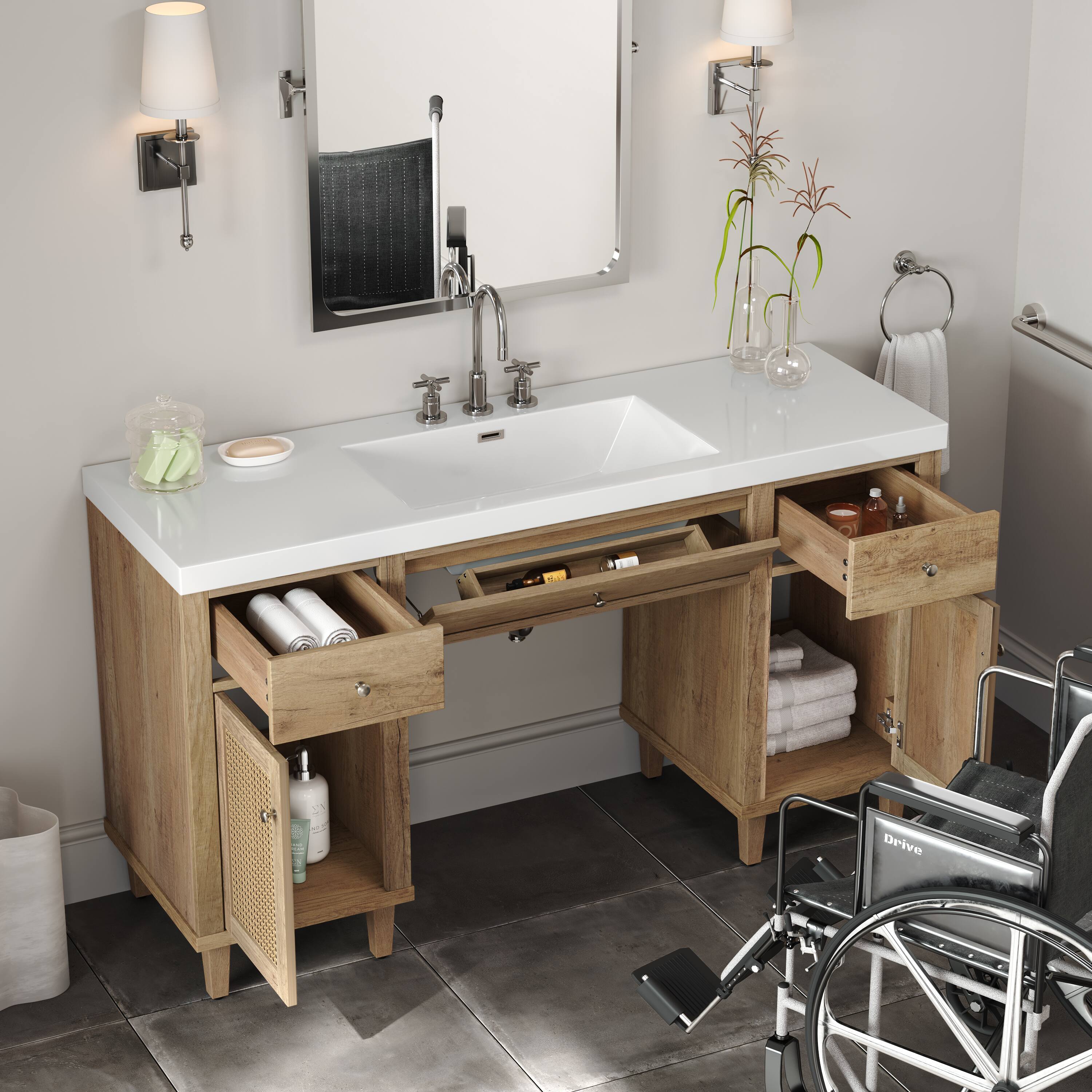 Alt View 2. Loheer - 5 ft Bathroom Vanity with SMC Sink, Soft-Close Drawers, Tip-Out Tray, Wood Cabinet for Bath - Wood.