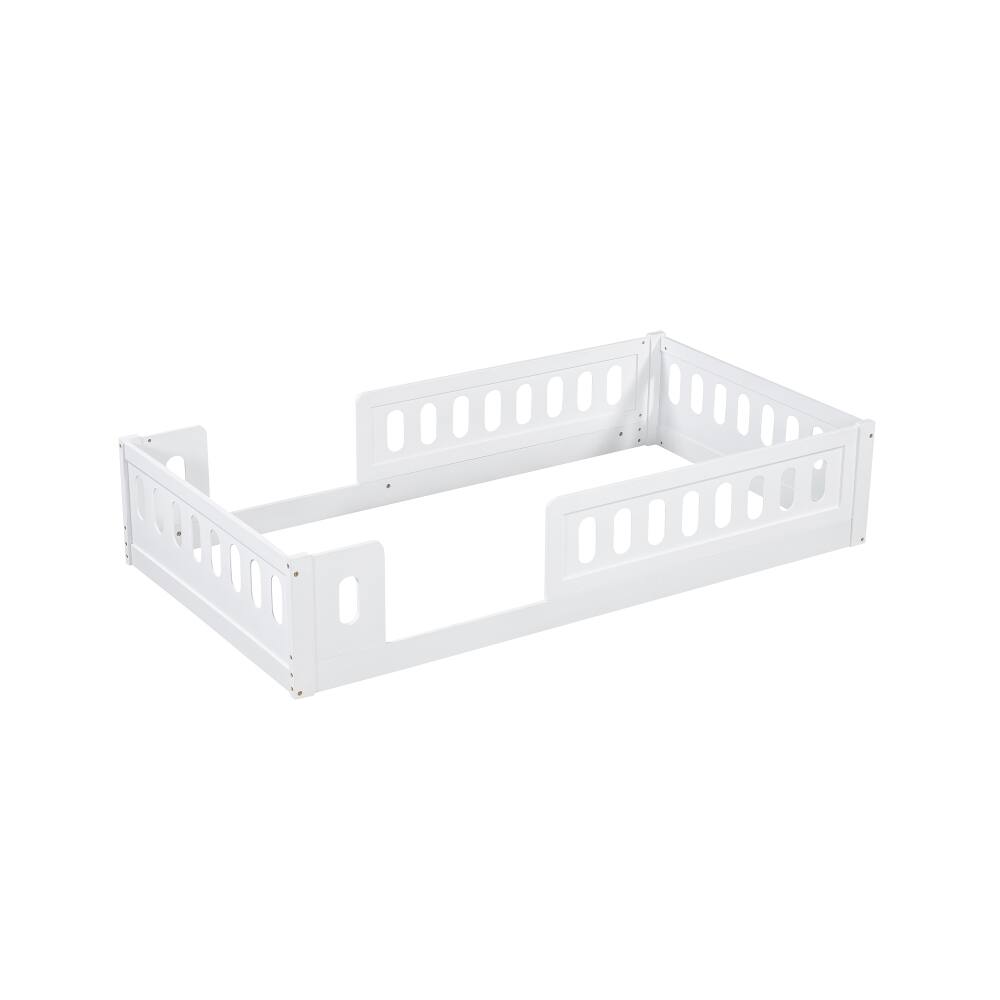 Alt View 8. Loheer - Loheer Twin Platform Bed White Wood Twin Bed with Guardrail Kids Floor Bed - White.