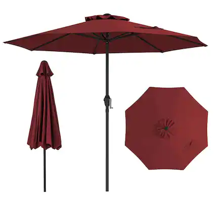 Front. Gymax - Gymax Outdoor Patio Umbrella Modern Table Umbrella w/8 Heavy Duty Ribs Sun-proof Wine - Wine.