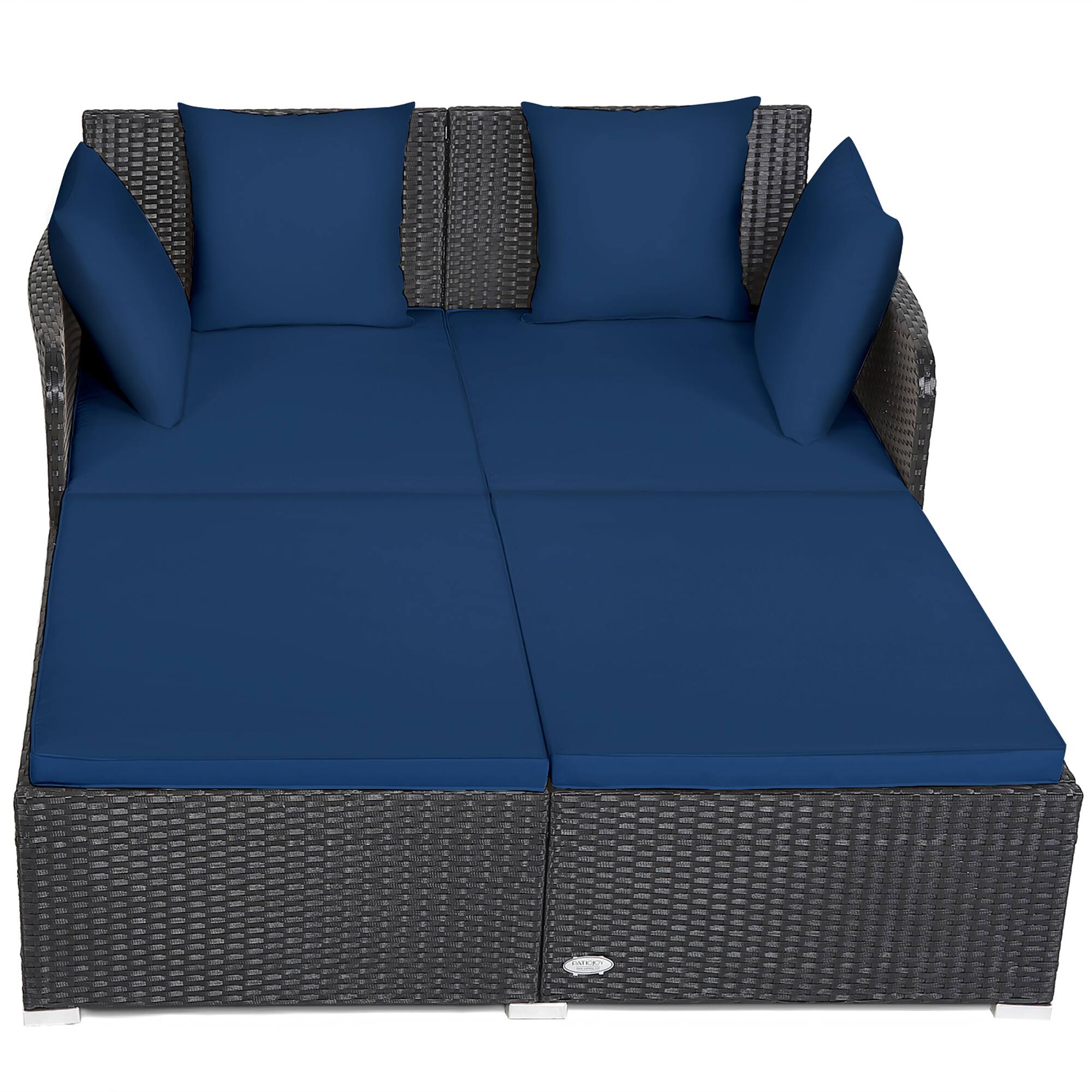 Alt View 9. Gymax - Gymax Rattan Patio Daybed Loveseat Sofa Yard Outdoor w/ Navy Cushions Pillows - Navy.