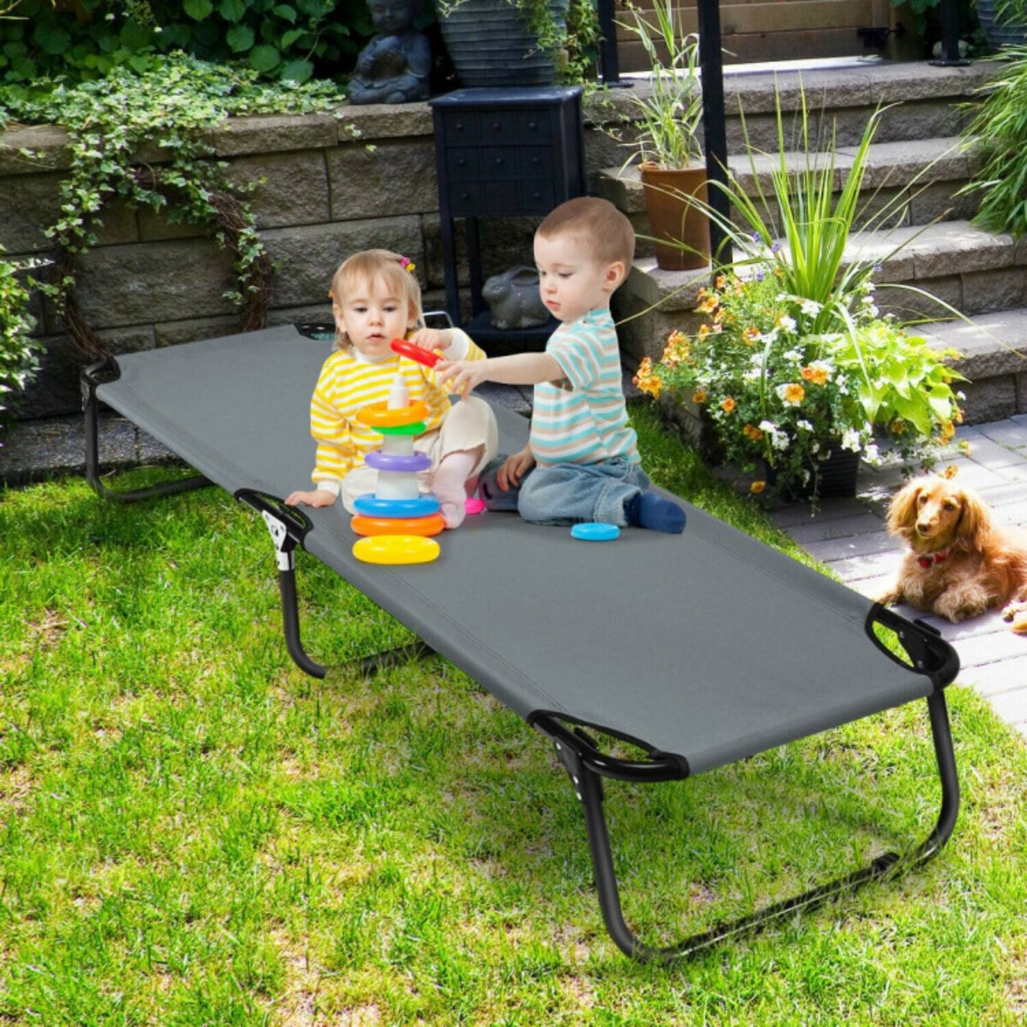 Alt View 4. Mondawe - Folding Camping Cot Portable Military Bed w600D Oxford Cloth & Iron Frame Heavy Duty Outdoor - Gray.