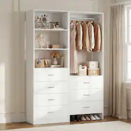 Aheaplus - 45'' Closet Organizer System Set of 2 - with 7 Drawers, Hanging Rod and Adjustable Shelf - White