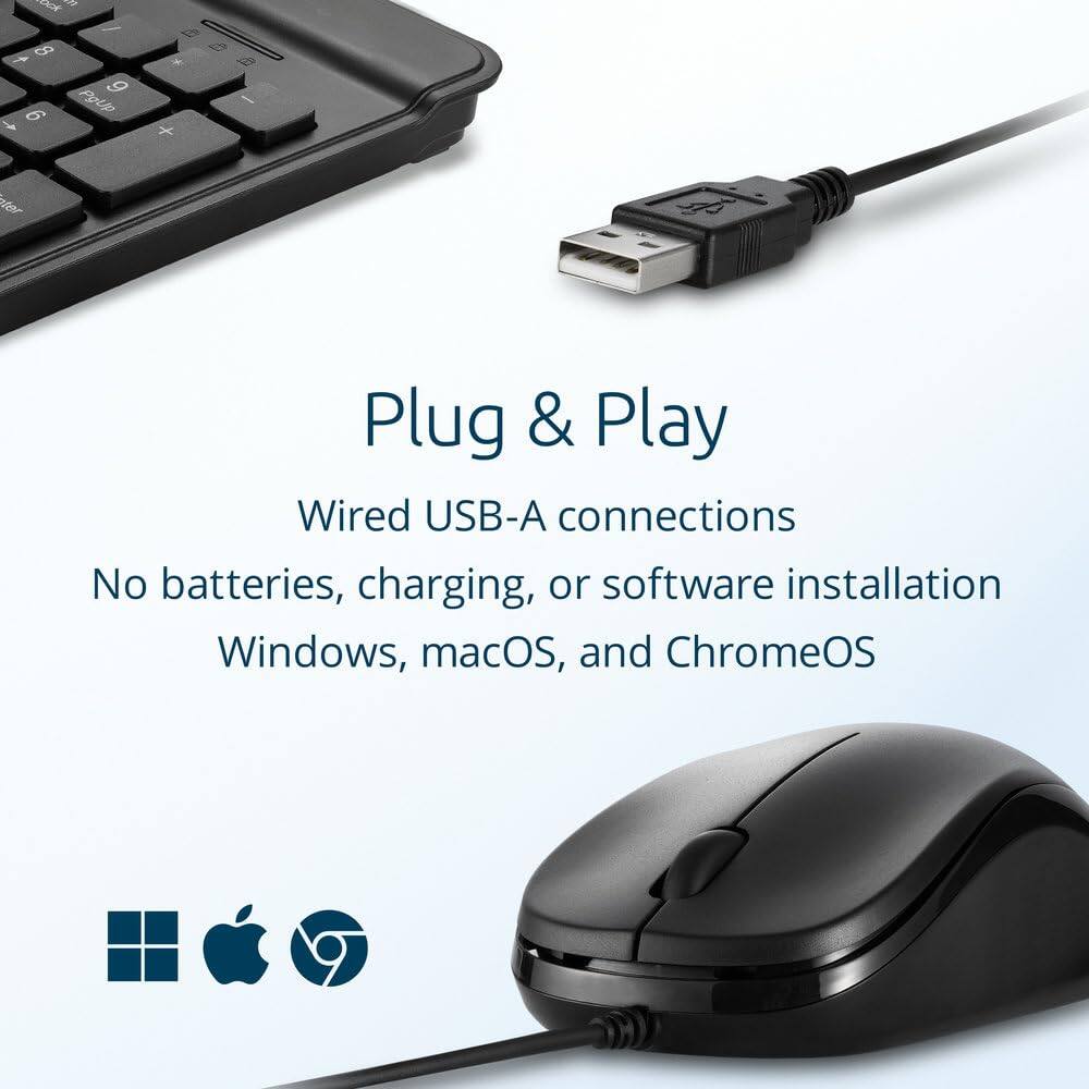 Plug & Play  
Wired USB-A connections  
No batteries, charging, or software installation  
Windows, macOS, and ChromeOS