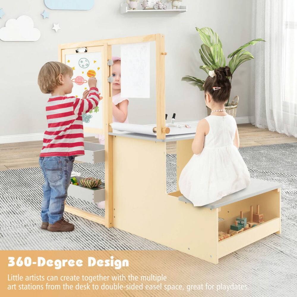 360-Degree Design  
Little artists can create together with the multiple art stations from the desk to double-sided easel space, great for playdates.