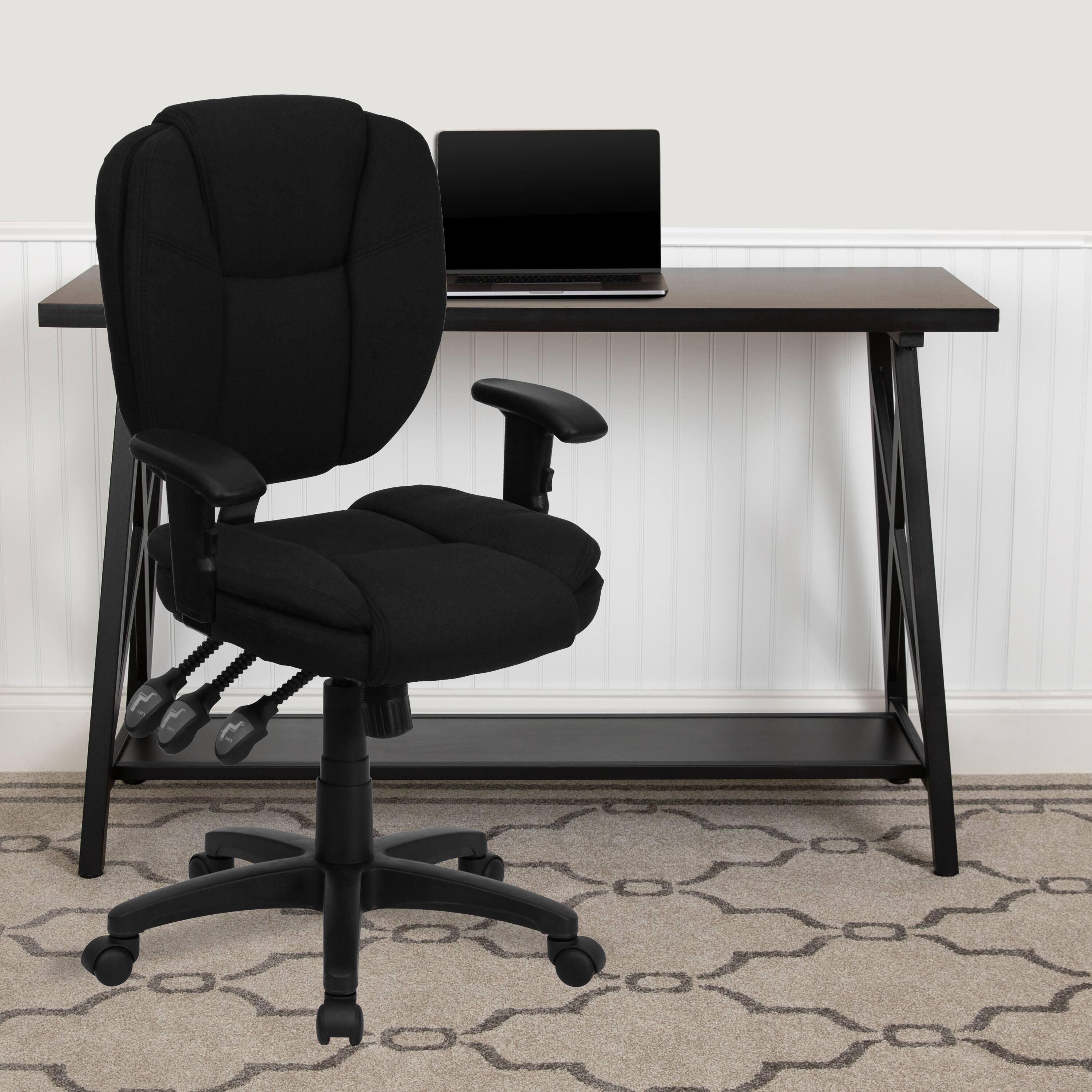 Alt View 1. Emma + Oliver - Mid-Back Multifunction Pillow Top Swivel Ergonomic Task Office Chair with Arms - Black Fabric.