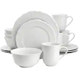 Elama - Henryi 16 Piece Porcelain Dinnerware Set - White