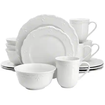 Front. Elama - Elama Henryi 16 Piece Porcelain Dinnerware Set in White - White.