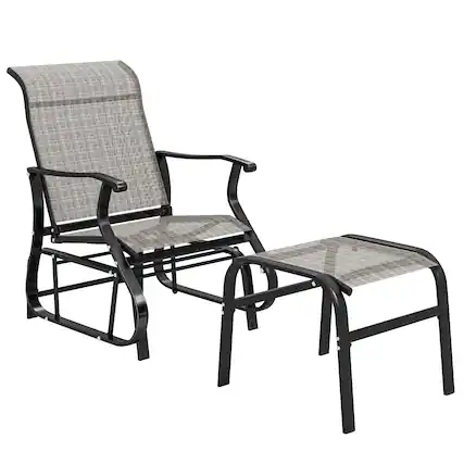 Front. Outsunny - Outdoor Glider Chair with Ottoman, 2-Piece Patio Glider Set with High Back and Wide Seat, Gliding Outdoor Lounge Set - Gray.