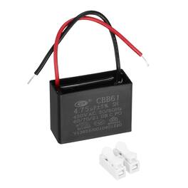 Unique Bargains - 4.75uF CBB61 Ceiling Fan Capacitor, AC 450V 2 Wires with Terminal Blocks for Pump Motor Generator Blower - Black