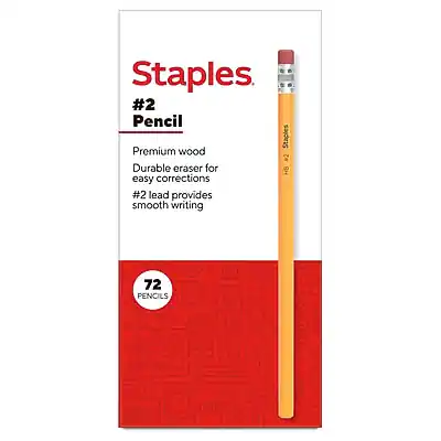 Staples
#2 Pencil
Premium wood
Durable eraser for easy corrections
#2 lead provides smooth writing
72 PENCILS