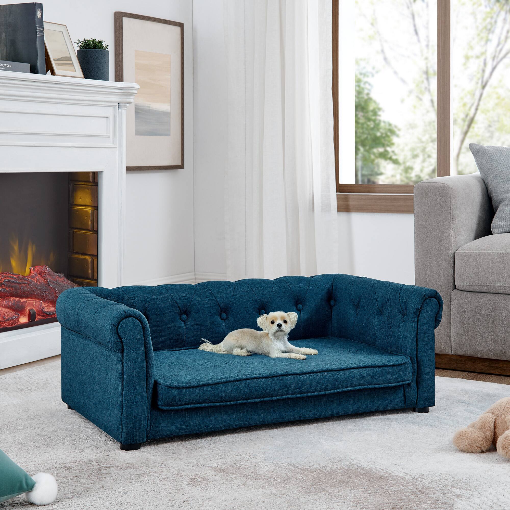Siljoy - Elevated Pet Sofa Bed, Modern Rectangle Dog Couch for Small & Medium Dogs, Durable & Easy Clean - Blue