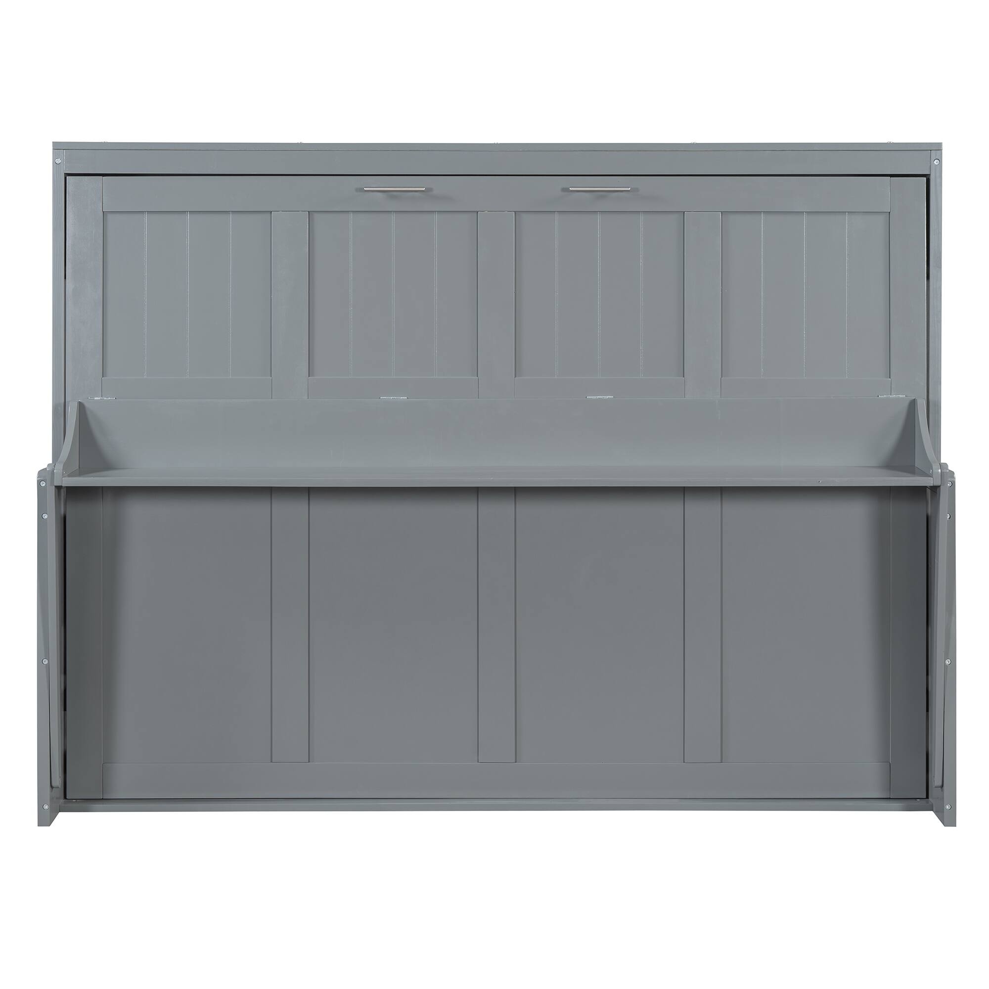 Left. Tiramisubest - Queen Size Gray Wood Murphy Bed with Hydraulic Lift & Desk, Space-Saving - Gray.