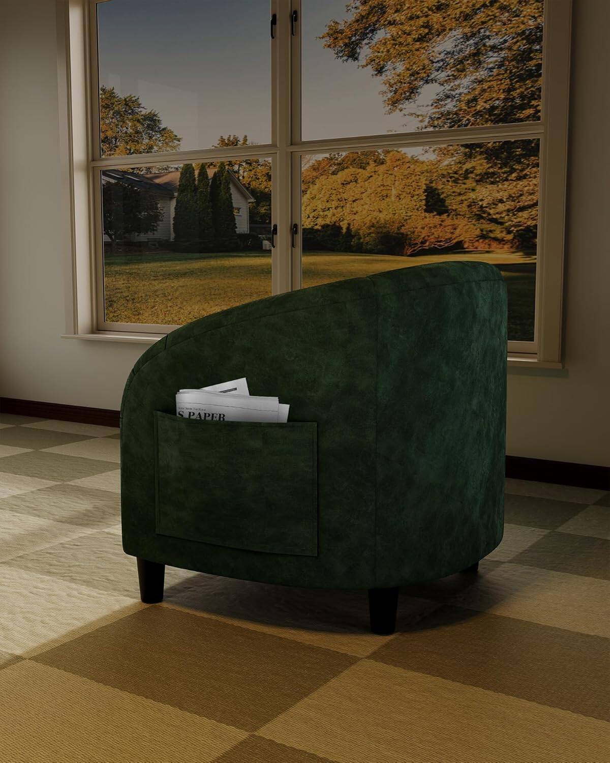 Left. Acekool - Accent Barrel Chair, Boucle Club Chair, Furry Sherpa Armchair Suitable for Living Room, Bedroom, Reception Room, Office - Retro Green.