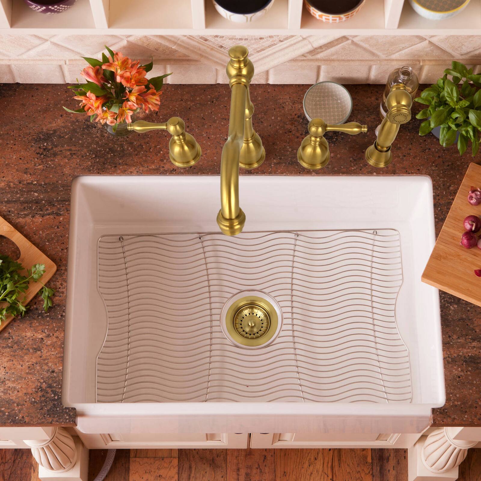 Alt View 3. Akicon - Akicon Solid Brass Kitchen Sink Strainer with Basket for 3-1/2 in. Standard Strainer Drain in Brushed Gold - Brushed Gold.