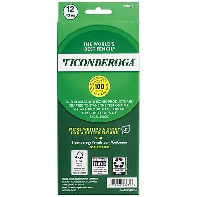 12 #2 HB X96212  
THE WORLD'S BEST PENCIL  
TICONDEROGA  

100 YEARS  
OUR CLASSIC AND ICONIC PRODUCTS ARE CRAFTED TO STAND THE TEST OF TIME. WE ARE PROUD TO CELEBRATE OVER 100 YEARS OF EXCELLENCE.  

WE'RE WRITING A STORY FOR A BETTER FUTURE  
VISIT TiconderogaPencils.com/GoGreen FOR DETAILS!  

FSC pma FSCP  
PAPER BOX  

MADE IN CHINA  

2081 9821  
800-824-5430  

TICONDEROGA PENCIL COMPANY  
TiconderogaPencils.com  
© 2012 Ticonderoga Pencil Company