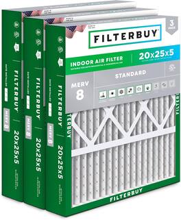 Filterbuy - 20x25x5 MERV 8 Dust & Allergy Defense, Pleated HVAC AC Furnace Air Filters Replacement for Honeywell & Lennox (3-Pack) - Silver