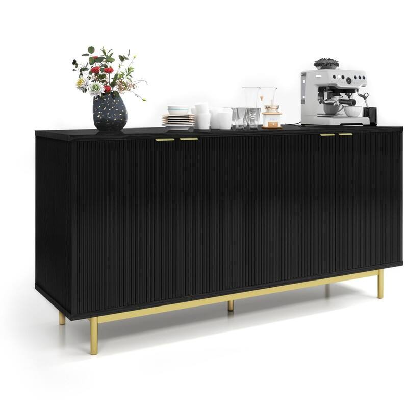 Alt View 4. Dyonery - Buffet Cabinet with Storage, 58” Large Sideboard with Shelves and 4 Doors, Fluted Sideboard Coffee Bar Cabinet - Black.