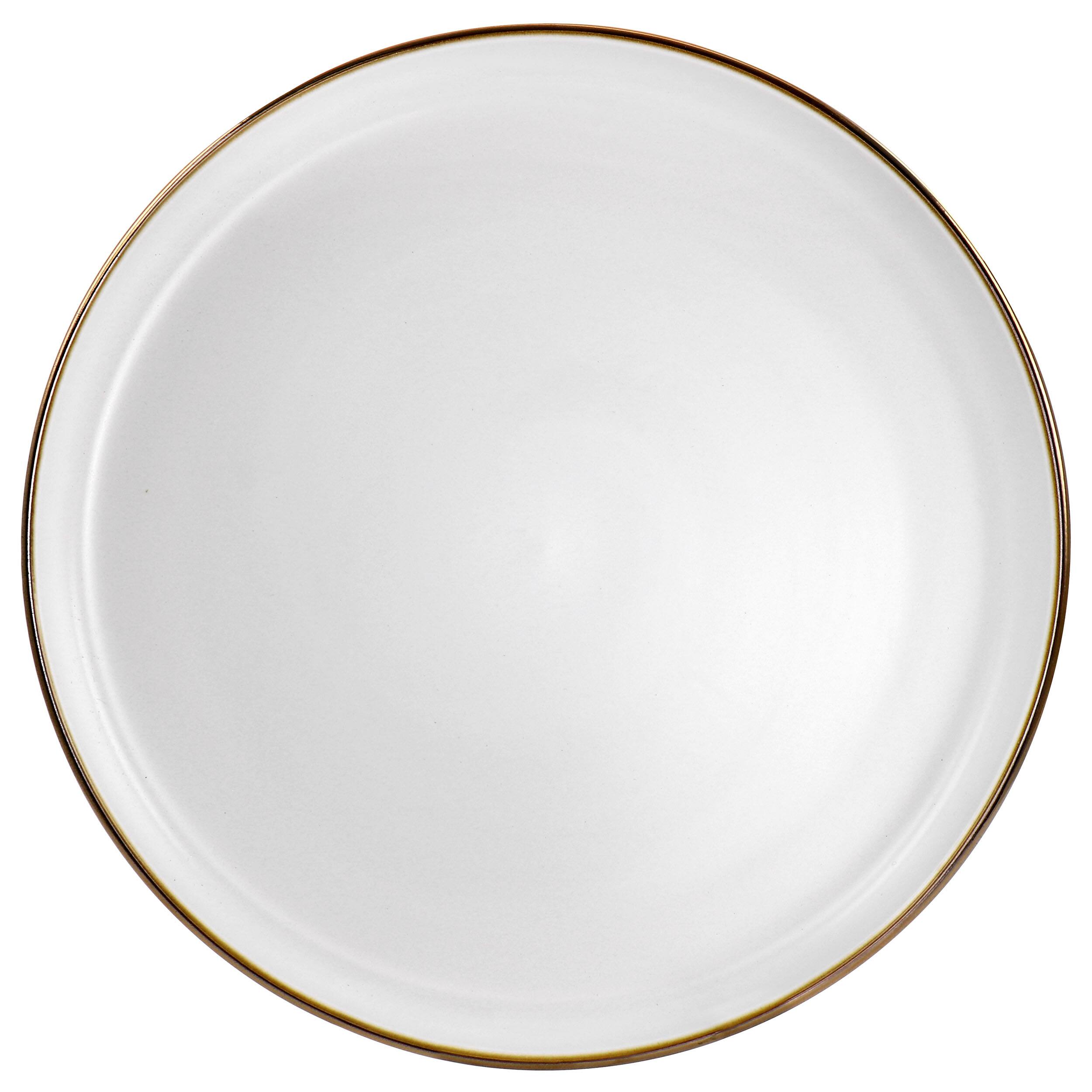 Alt View 3. Elama - Elama Arthur 6 Piece Stoneware Dinner Plate Set in Matte White with Gold Rim - White.