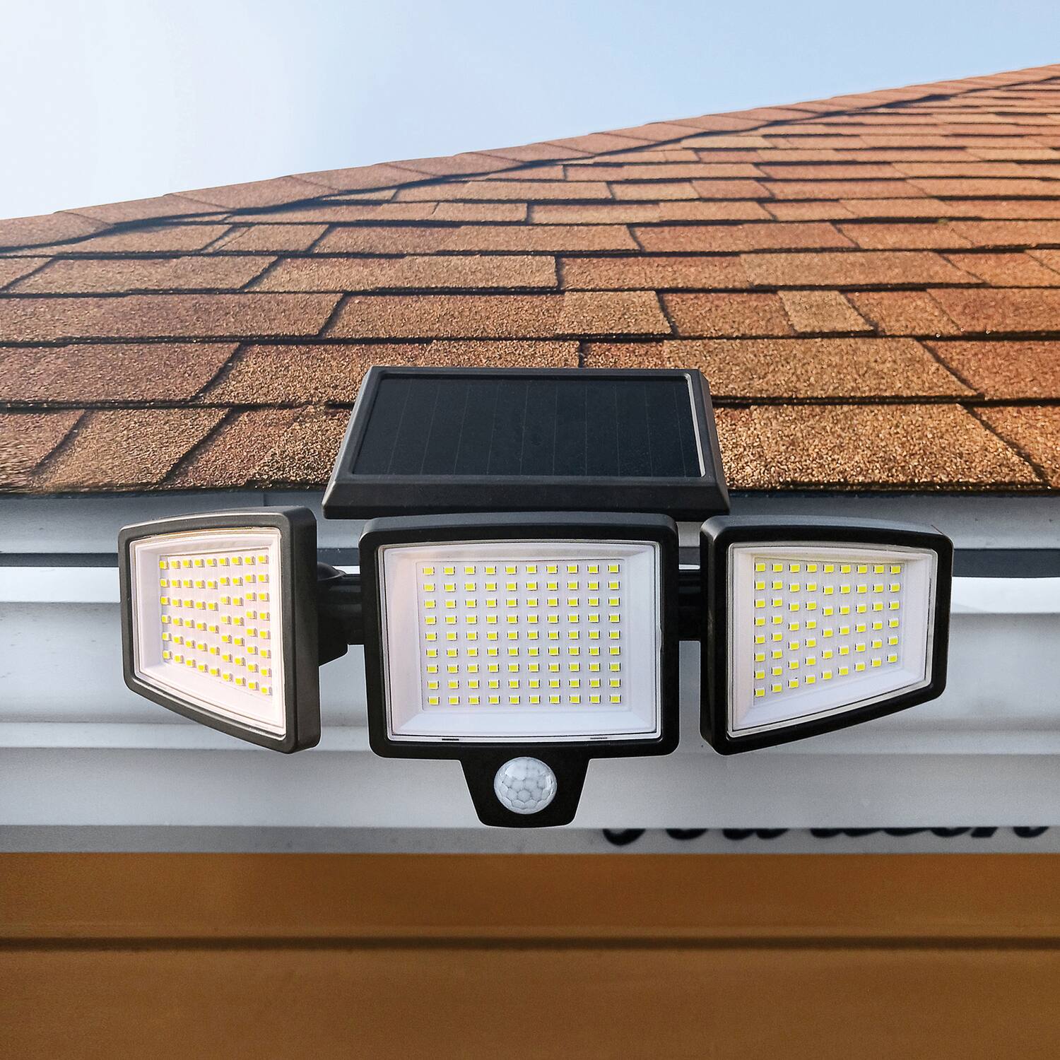 Alt View 4. Insert Toolless Products - Easy-Install 1000-Lumen Gutter-Mount Triple-Head Solar Security Flood Light - Black.