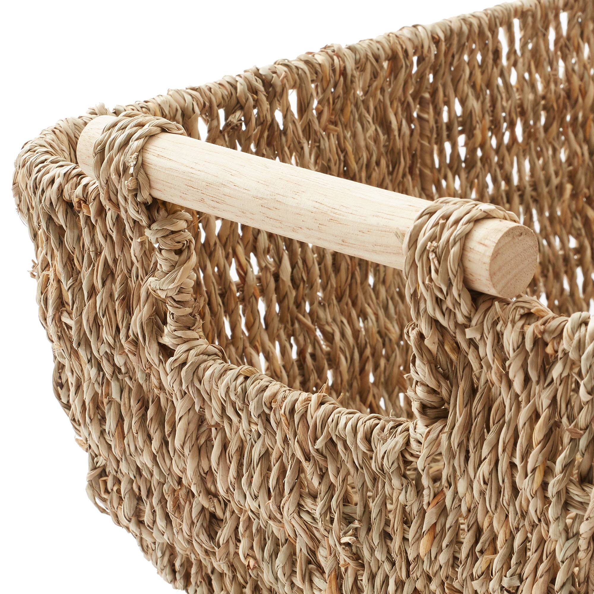 Alt View 5. Casafield - Hyacinth Seagrass Oval Storage Baskets with Wooden Handles - Woven Bins - Natural - Seagrass.