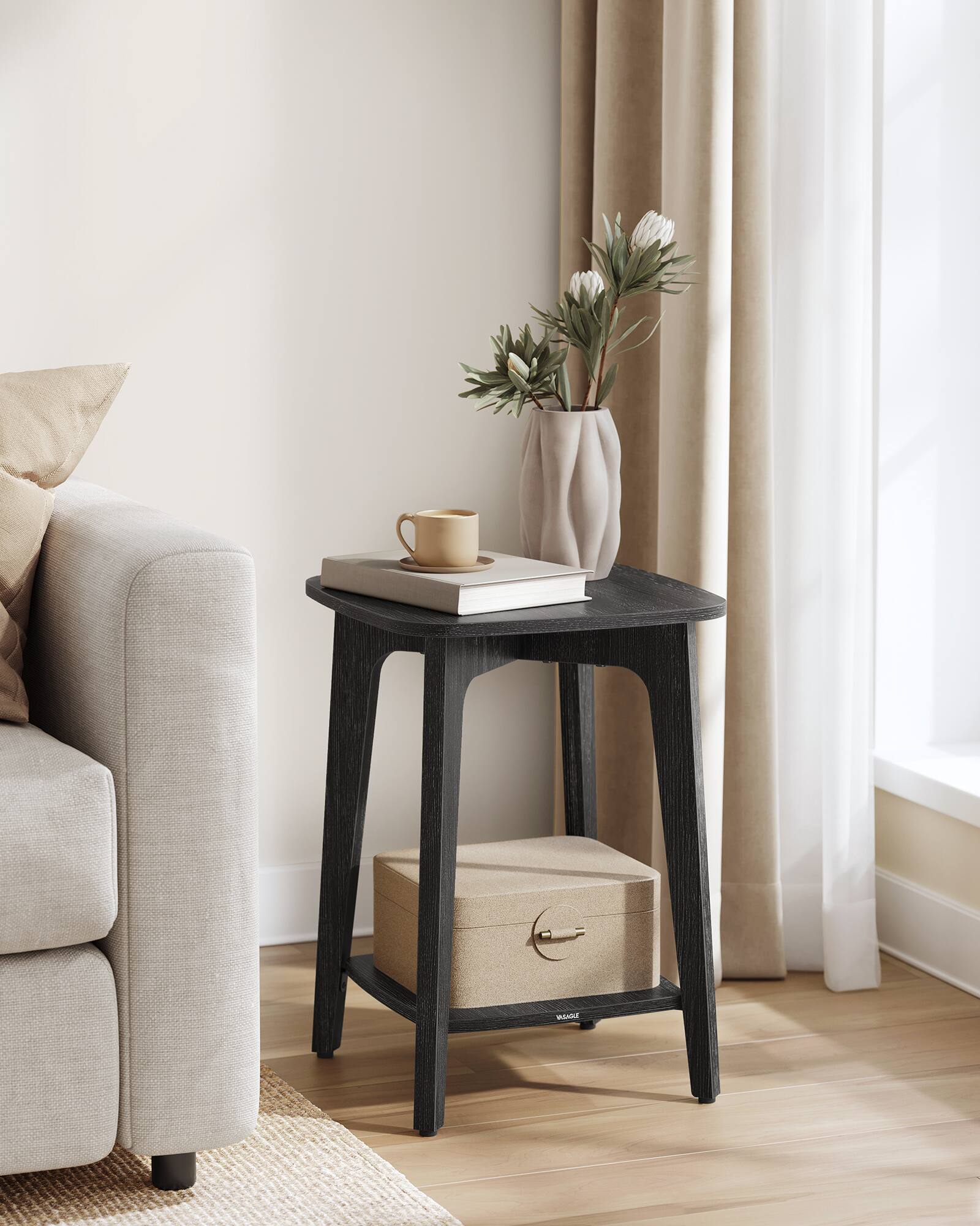 Alt View 1. Songmics Home - MAEZO Collection - Side Table, 2-Tier Small Square End Table, Nightstand with Tapered Legs, Curved Transitions - Charcoal Gray.