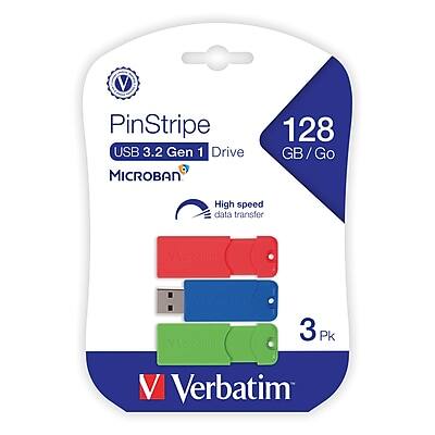 PinStripe  
USB 3.2 Gen 1 Drive  
128 GB / Go  
MICROBAN  
High-speed data transfer  
3 Pk  
Verbatim