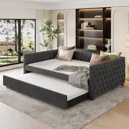 Tiramisubest - Full Size Daybed, Upholstered Tufted Sofa Bed with Trundle, Full Daybed with Twin Trundle, Gray - Gray