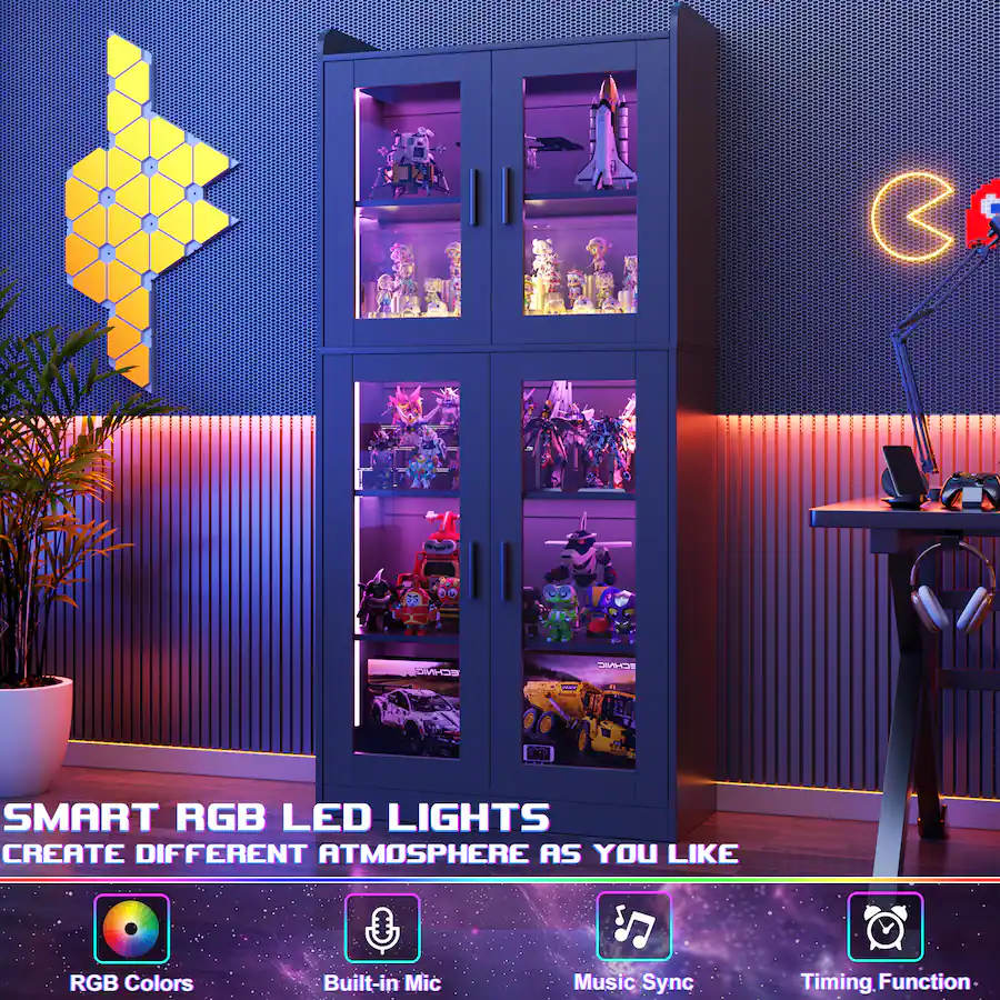 Rgb Bookcase Aheaplus 6 Shelf Bookcase with 4 Glass Doors, 67.4'' Tall Display ...
