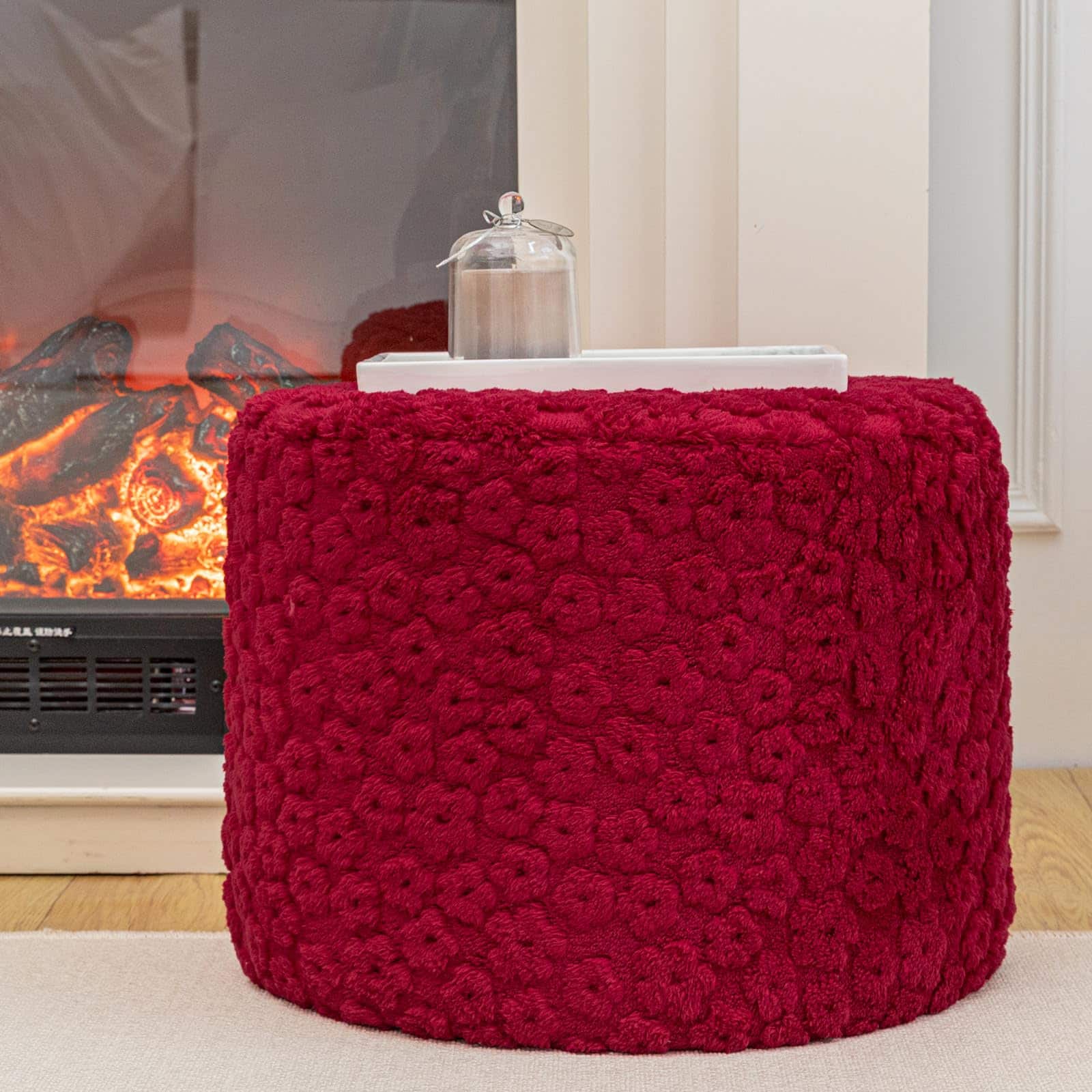 Back. Fabibe - Ottoman Foot Rest Stuffed Round Boho Floor Poof Seating Armchair Ottoman Foot Stool Floor Cushion Bean Bag Pouf... - Ivory 20"D x 20"W x 12"H.