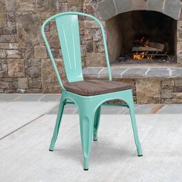Emma + Oliver - Colorful Metal Dining Stack Chair with Wood Seat - Mint Green