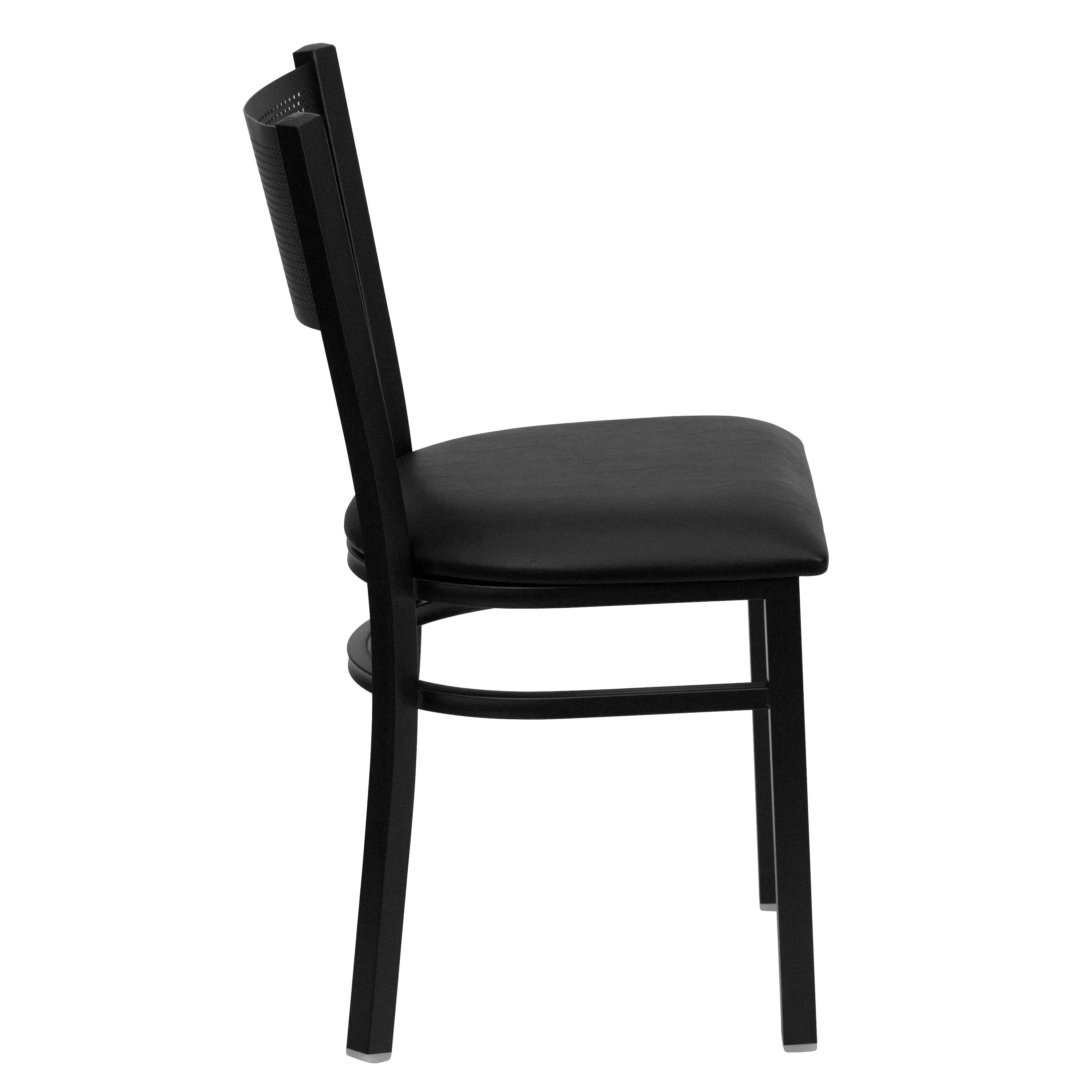 Alt View 4. Emma + Oliver - Grid Back Metal Restaurant Dining Chair - Black Vinyl Seat/Black Metal Frame.
