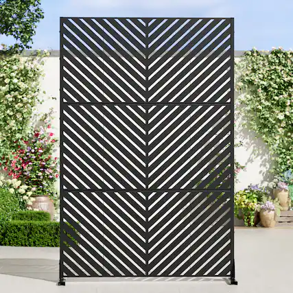 Front. PexFix - 72 in. x 47 in. Parallel Pattern Metal Outdoor Privacy Screen & Panels, Freestanding Garden Divider Fence - Black.