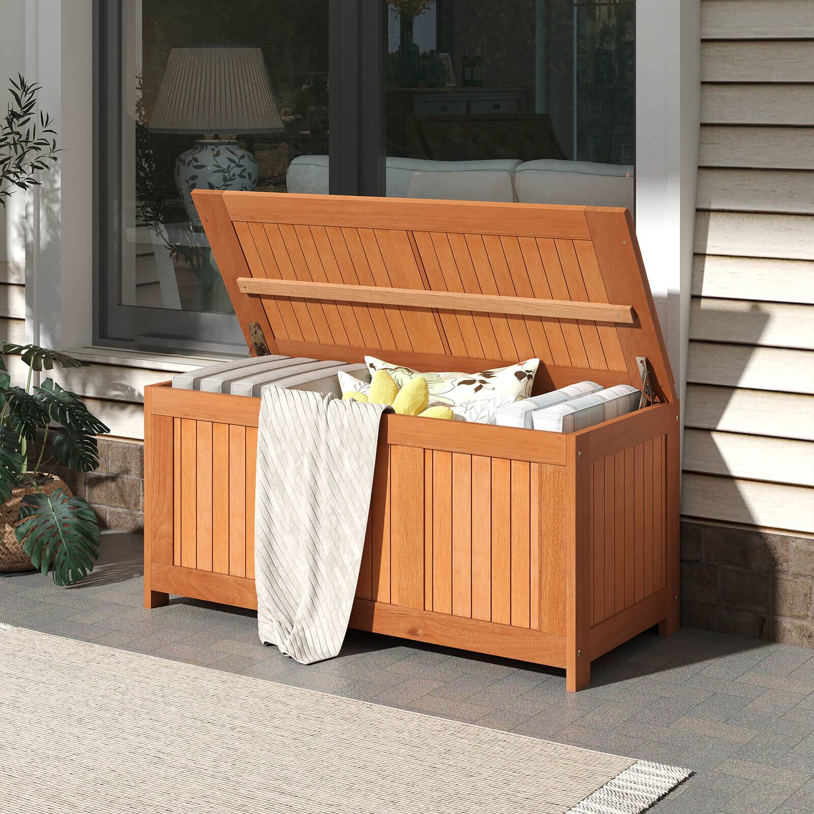 Alt View 4. Costway - Costway 58 Gallon Wood Deck Box with Flip Top Teak Oil Finish Pool Supplies Cushions - Orange.