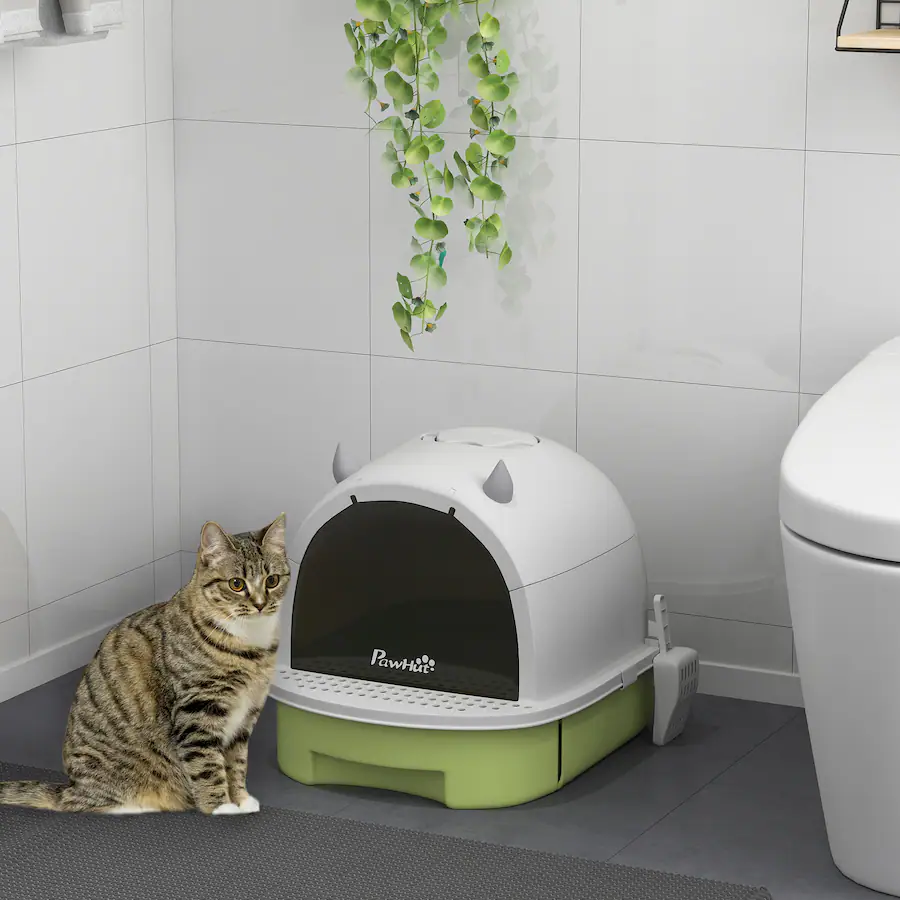 Pawhut Cat Litter Box with Lid, Scoop, Deodorizing Bags for Odor ...