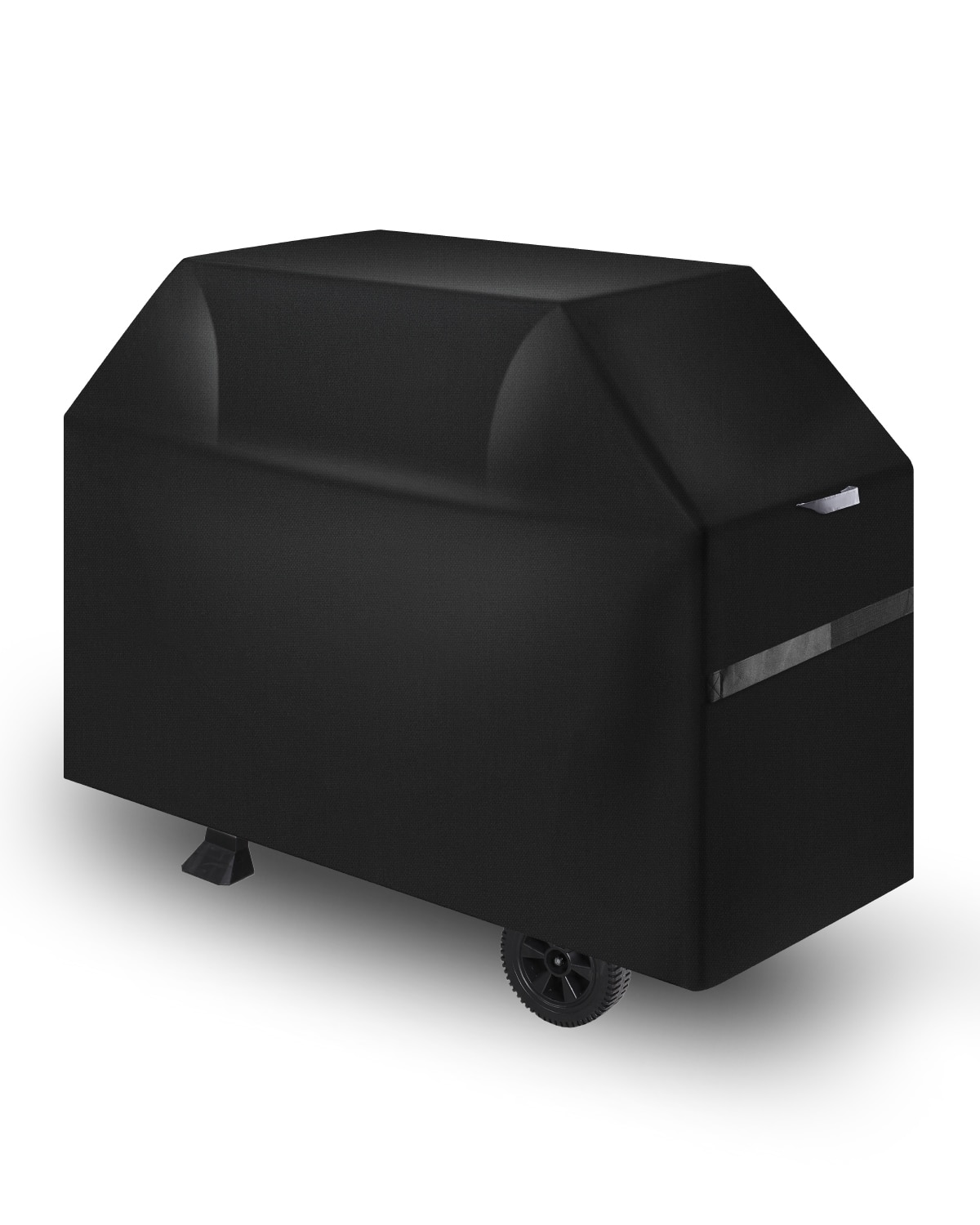 Front. VEVOR - Grill Cover, 48 inch BBQ Covers for Outdoor Grills, Fade Resistant, Weather Resistant Heavy Duty 600D Polyester - Black Fabric, White Reflective Strips.