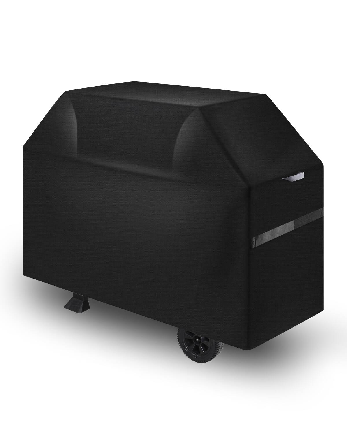 Front. VEVOR - Grill Cover, 48 inch BBQ Covers for Outdoor Grills, Fade Resistant, Weather Resistant Heavy Duty 600D Polyester - Black Fabric, White Reflective Strips.