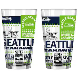 Logo Brands - Seattle Seahawks Super Bowl LX Champions 2-Pack 16oz. Roster Pint Glass Set - Multicolor